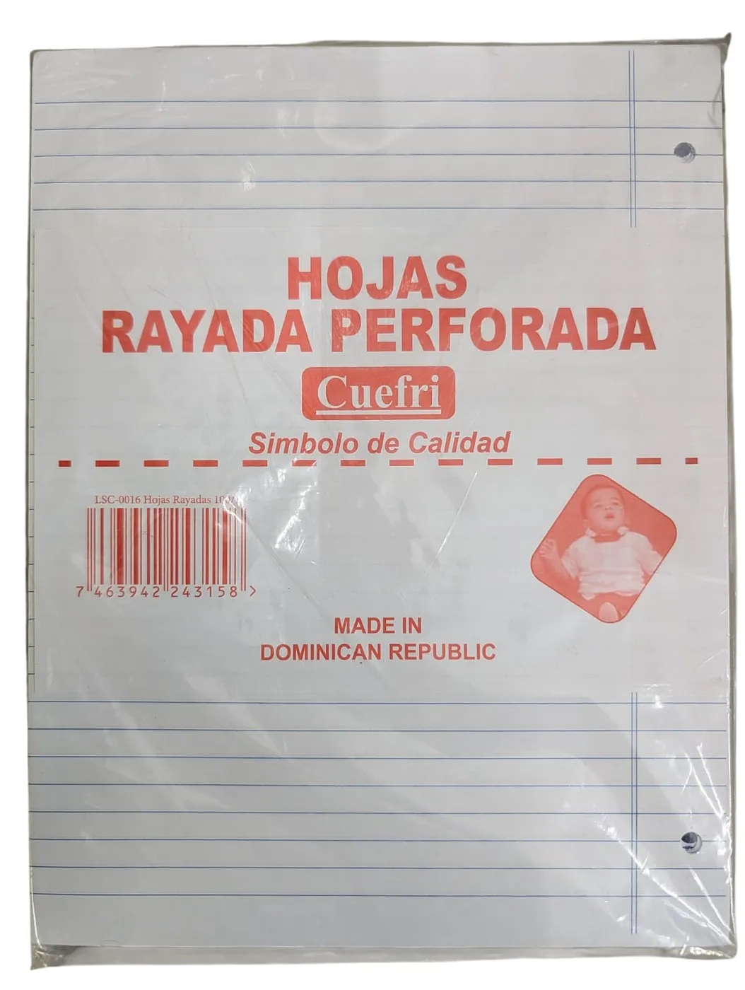 PAQUETE  HOJAS RAYADAS PERFORADA CUEFRI 100UNDS