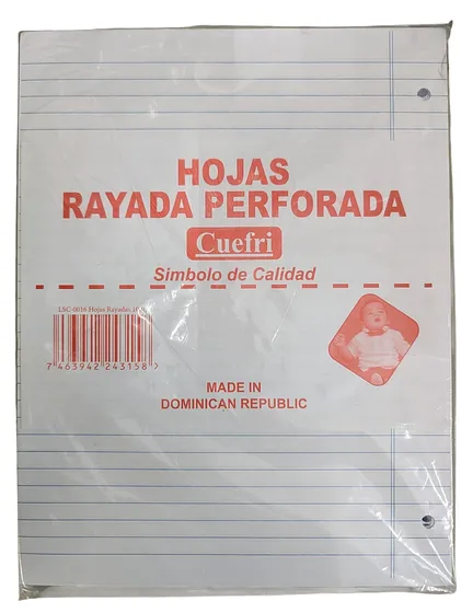PAQUETE  HOJAS RAYADAS PERFORADA CUEFRI 100UNDS