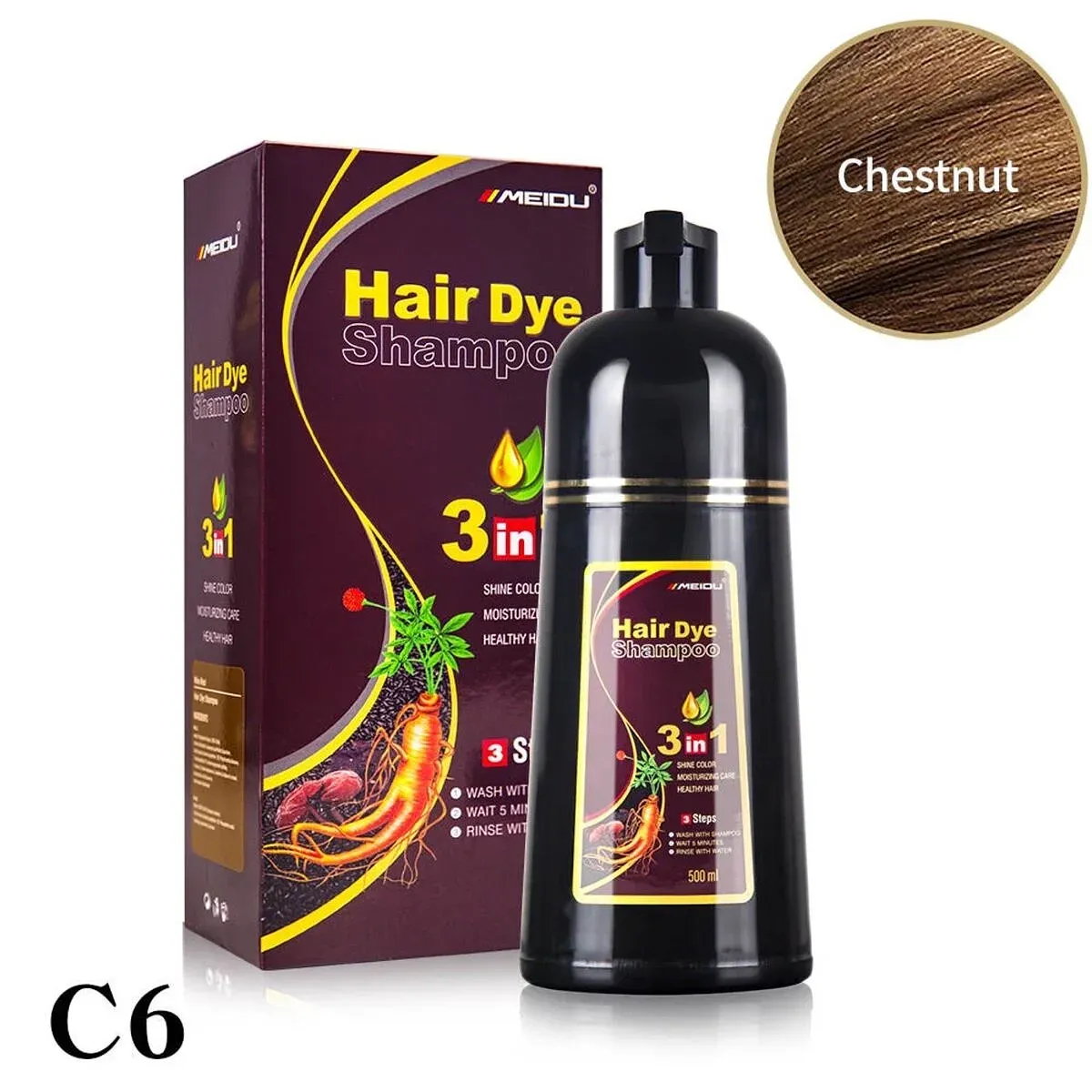 HAIR DYE SHAMPOO 3EN1 500ML C-6 CHESTNUT BROWN