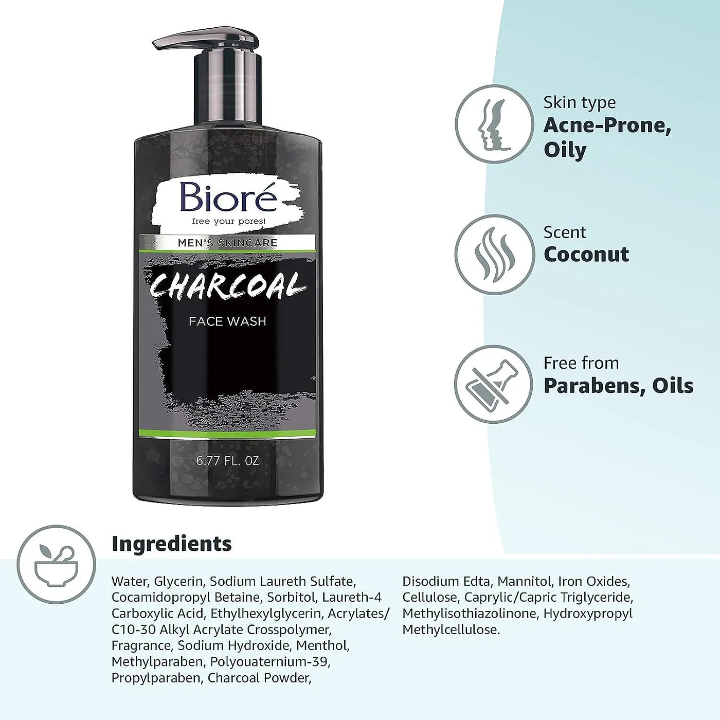 BIORE MEN CHARCOL FACE WASH 6.77oz